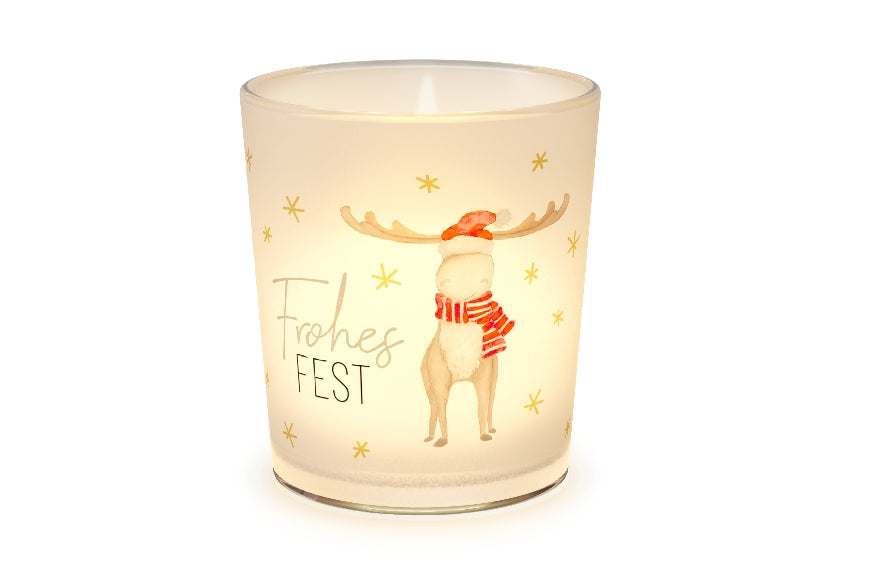 Windlicht Frohes Fest mit Weihnachts-Elch Motiv von Geschenk für Dich