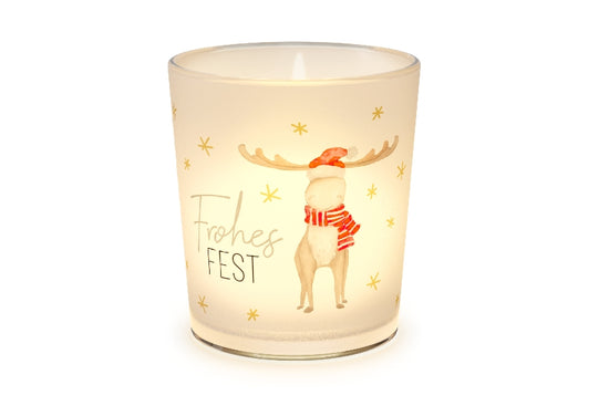 Windlicht Frohes Fest mit Weihnachts-Elch Motiv von Geschenk für Dich