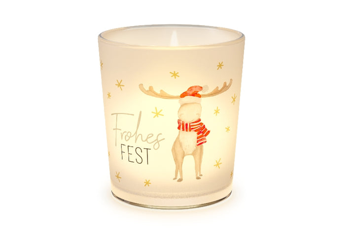 Windlicht Frohes Fest mit Weihnachts-Elch Motiv von Geschenk für Dich
