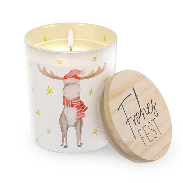 651175 Geschenk für Dich Vanille Duftkerze Frohes Fest mit süßem Weihnachts-Elch Motiv