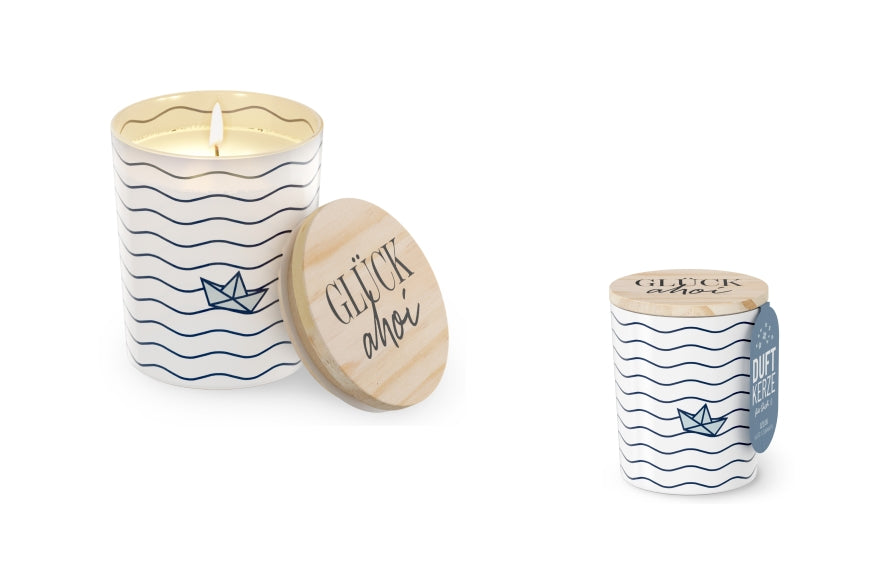 651843 Geschenk für Dich Ocean Duftkerze mit Spruch Glück Ahoi, maritimes Windlicht, 4027268333998, Maritimes Windlicht