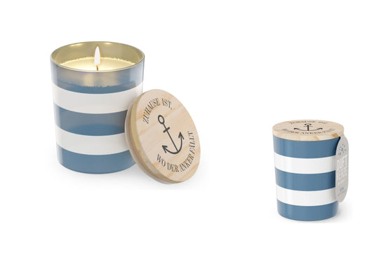 651844 Geschenk für Dich Ocean Duftkerze mit Spruch Zuhause ist, wo der Anker fällt, 4027268334001, Maritimes Windlicht