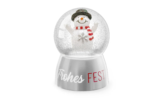 Geschenk für Dich Glitzerkugel mit Aufschrift Frohes Fest und Schneemann, Schneekugel