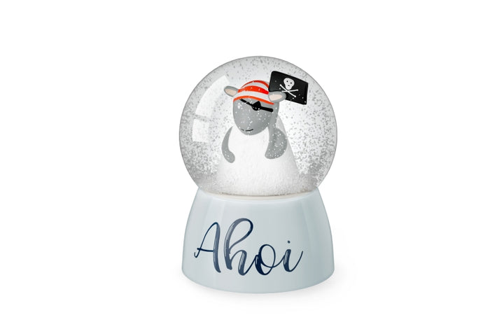 700854, Glitzerkugel mit Piraten Schaf und Aufschrift Ahoi von Geschenk für Dich, Schüttelkugel, 4027268335862