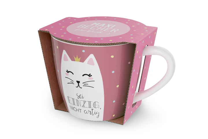 910581, pinker Maxi Becher Sei einzig, nicht artig von Geschenk für Dich Katze, 4027268335473