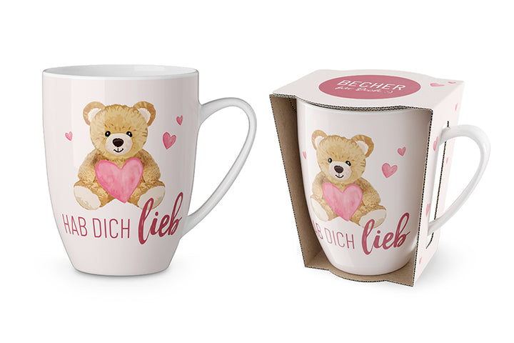 950389 Geschenk für Dich Becher Tasse mit Teddy und Aufschrift Hab Dich lieb