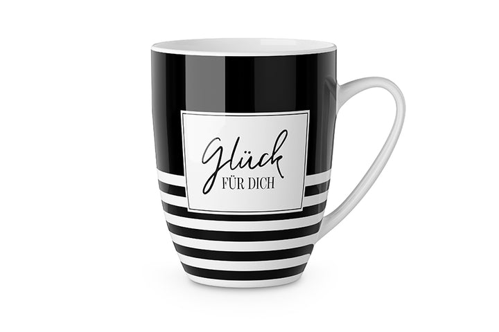 950571 Tasse, Becher mit Spruch Glück für Dich schwarz weiß, 4027268312801, Geschenk für Dich