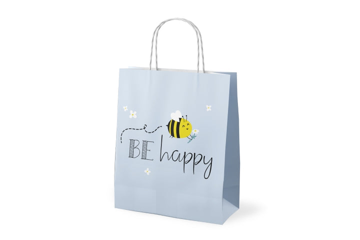 991589 hellblaue Geschenktüte Be happy mit Biene von Geschenk für Dich, 4027268334377