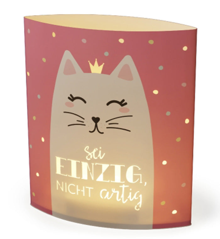 Poesielicht Sei einzig, nicht artig, rosa Nachtlicht mit süßer Katze von Geschenk für Dich, 629581, 4027268334865